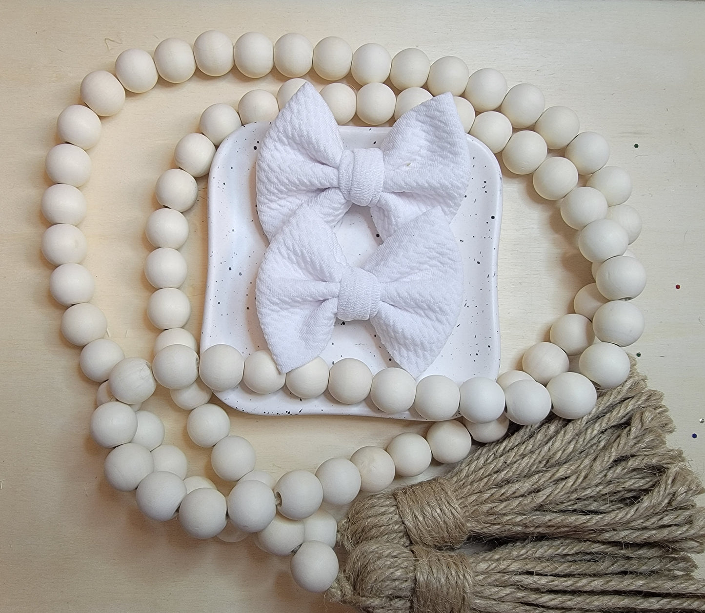 WHITE- Bullet fabric Mini Bow Set