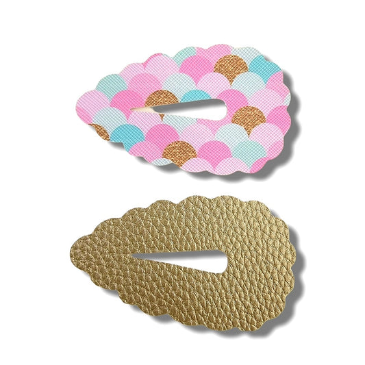 Pink Mermaid 3" Scalloped Snap Clip Set