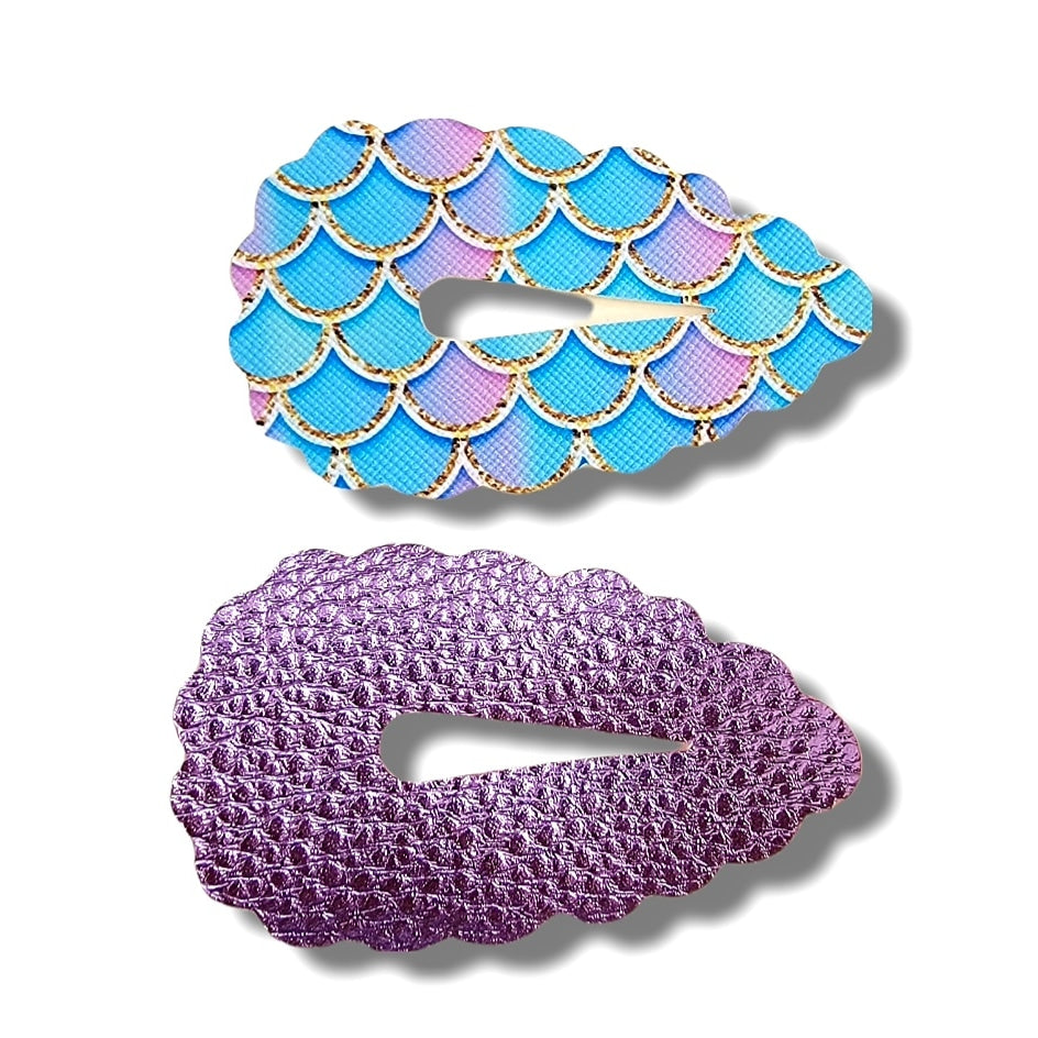 Metallic Purple Mermaid 3" Scalloped Snap Clip Set