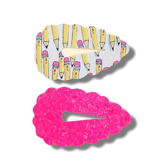 Cute Pencil 3" Scalloped Snap Clip Set