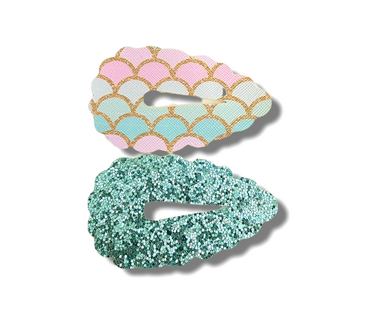 Sea Green Mermaid 3" Scalloped Snap Clip Set