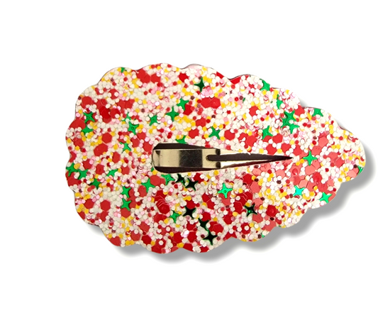 Christmas Glitter Scalloped 3" Snap Clip