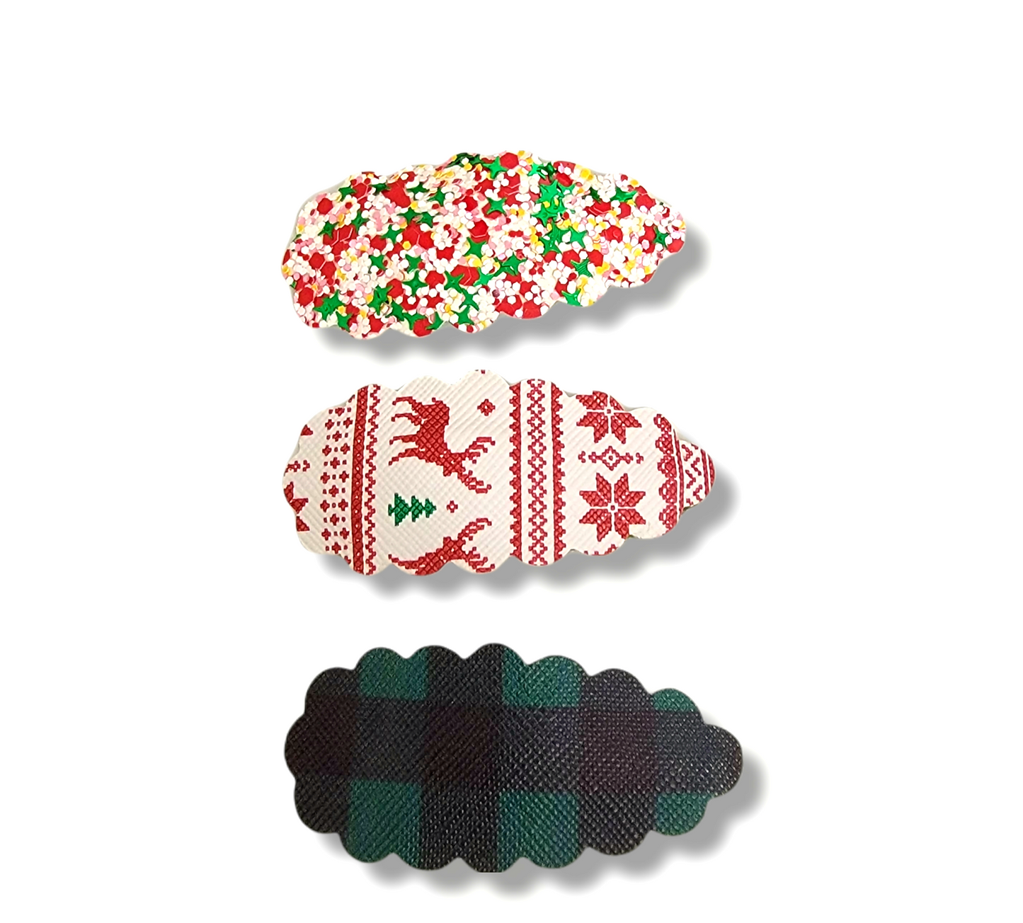 Christmas Glitter Sweater Scalloped 2.5 Snap Clip Set