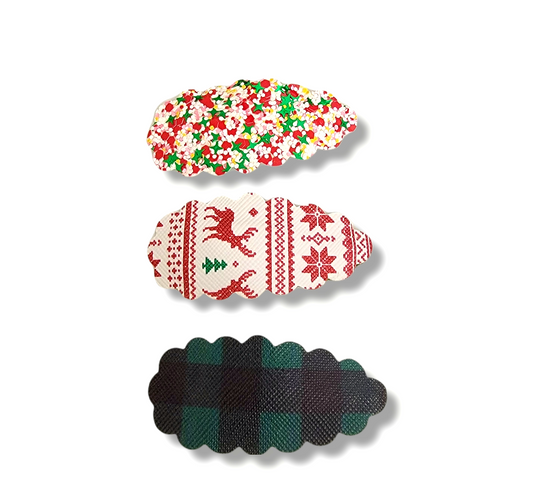 Christmas Glitter Sweater Scalloped 2.5 Snap Clip Set