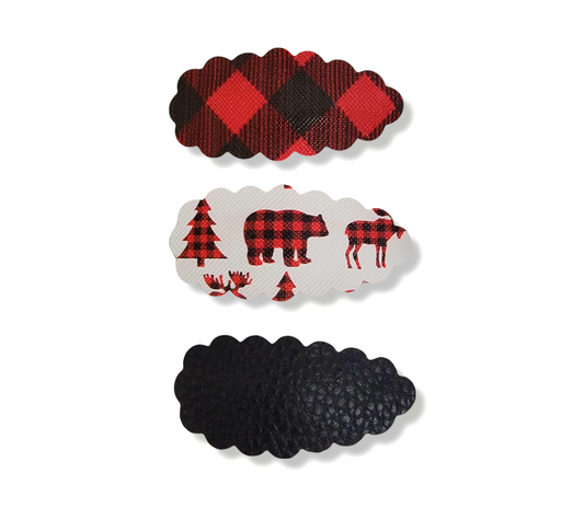 Buffalo Plaid Scalloped 2.5" Snap Clip Set