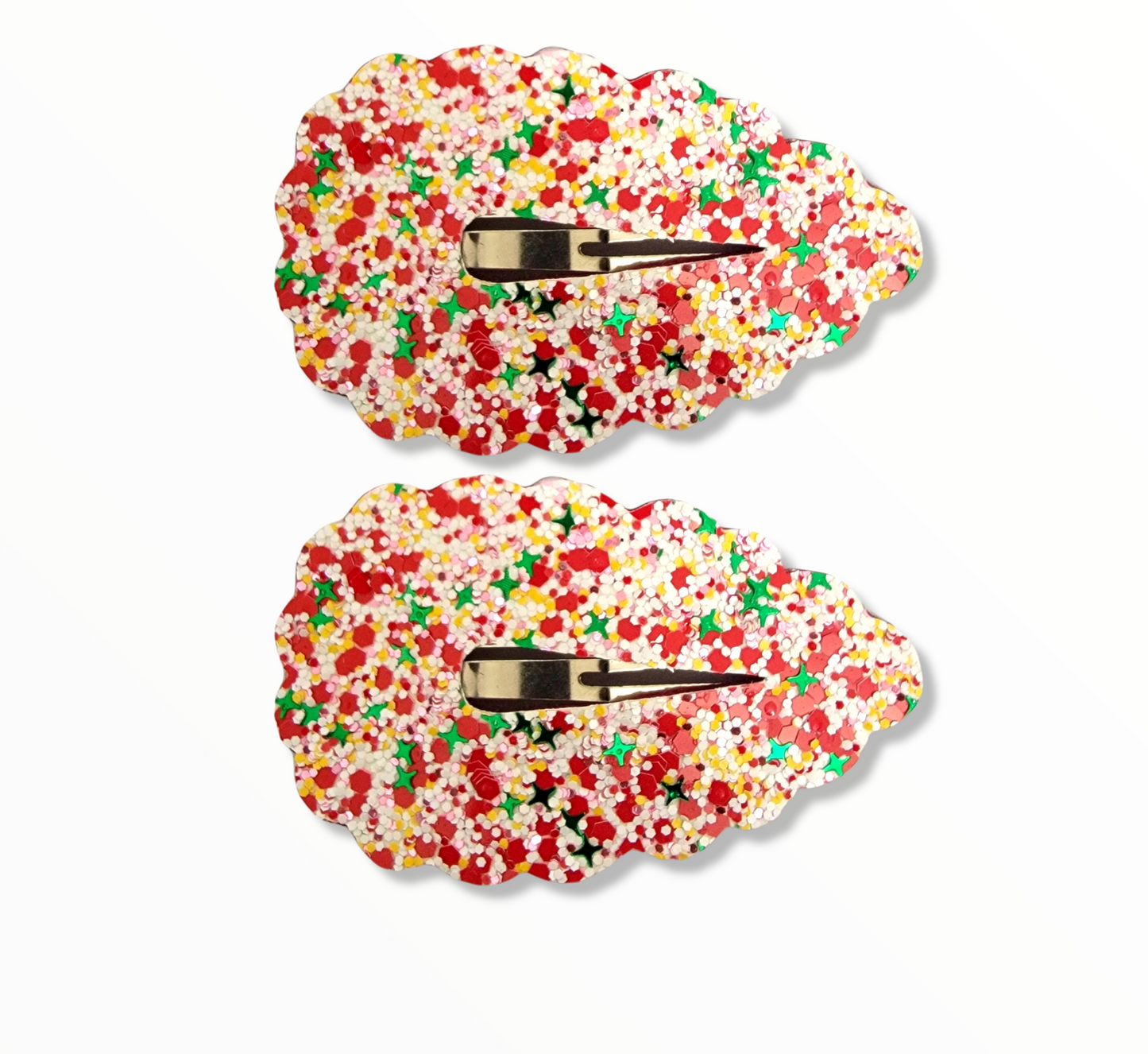 Christmas Glitter 3" Scalloped Snap Clip Set