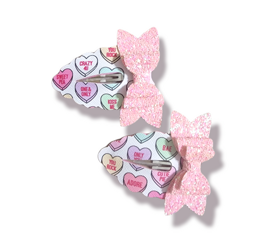 3" Mint/Pink Conversation Hearts Snap Clips Set