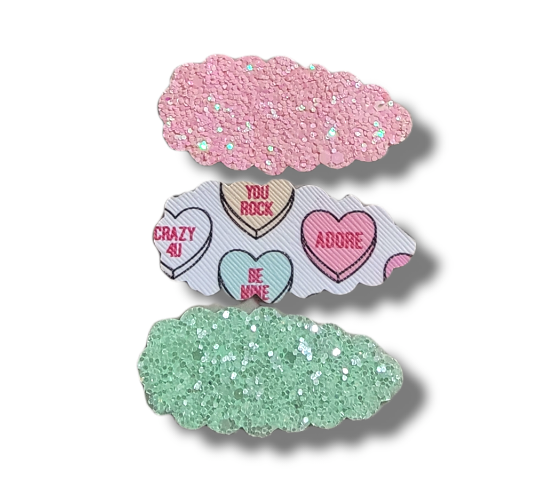 Mint Conversation Hearts Snap Clip Set