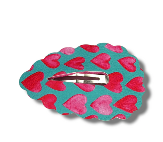 3" Teal & Pink Hearts Snap Clip