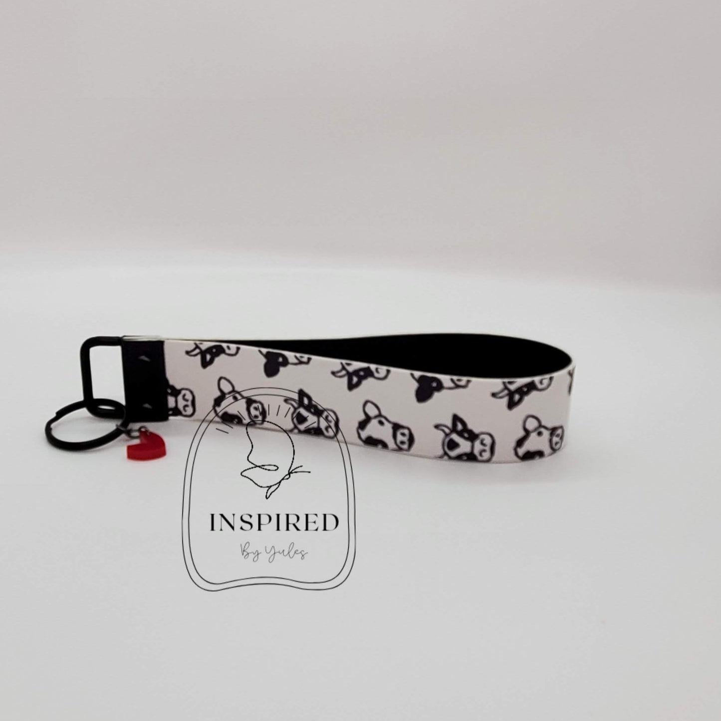 Black & White Cow Vegan Leather Wristlet Key Fob