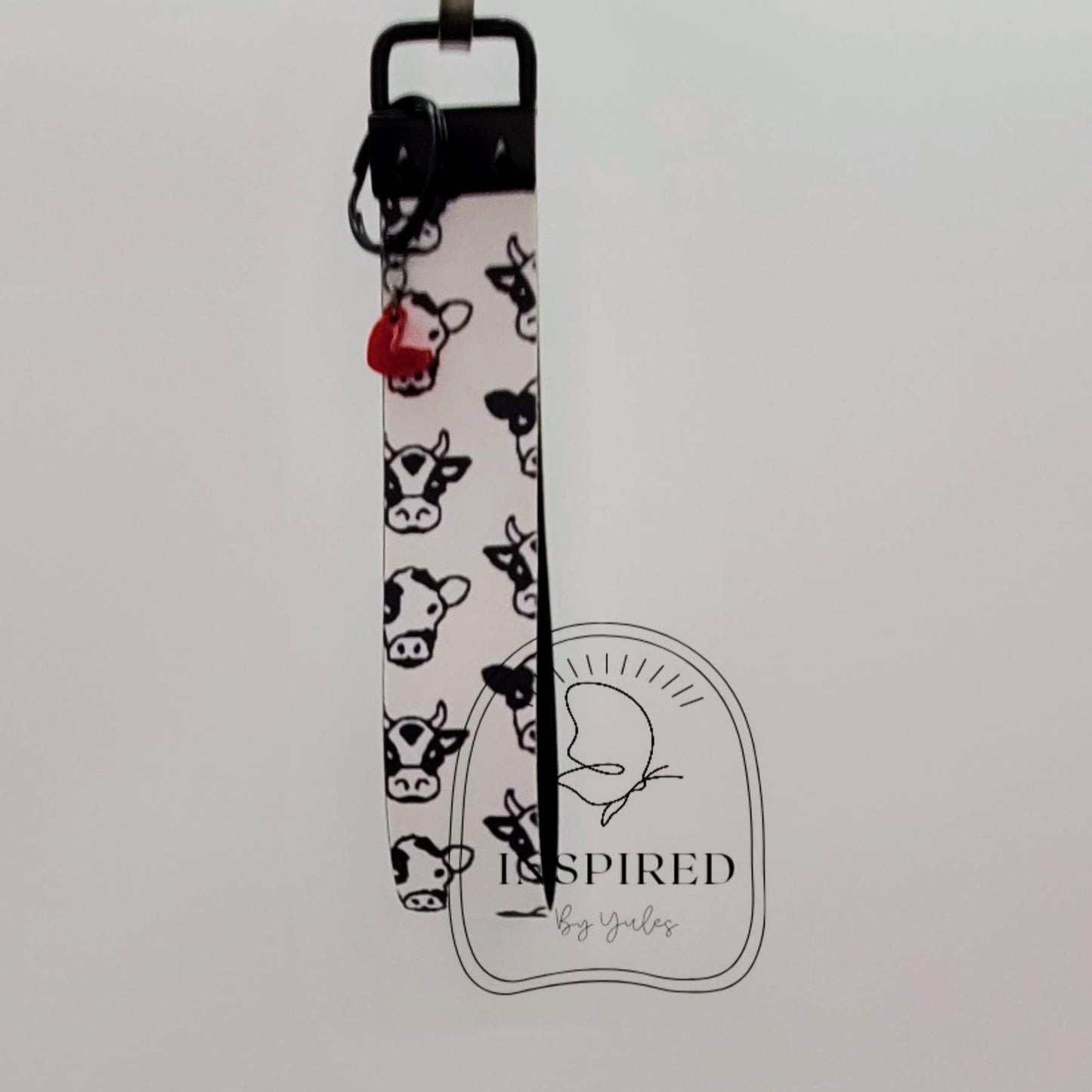 Black & White Cow Vegan Leather Wristlet Key Fob
