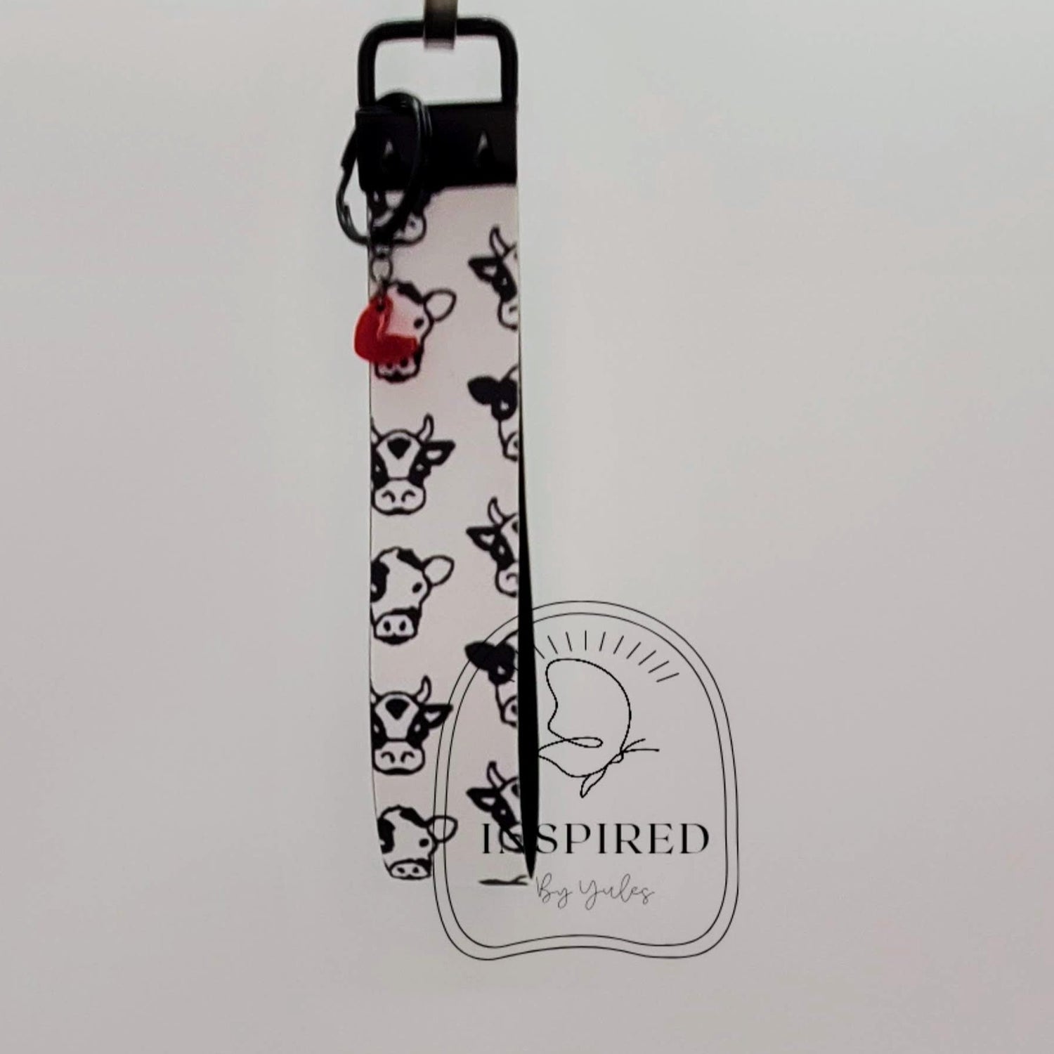Black & White Cow Vegan Leather Wristlet Key Fob