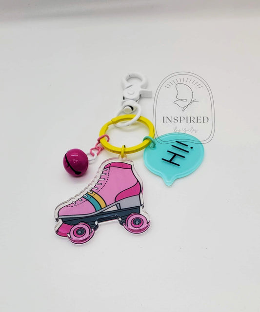 RETRO PINK SKATER GIRL KEYCHAIN