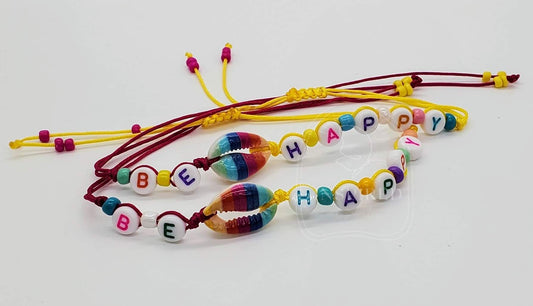 MULTI COLORED NATURAL SEASHELL BE HAPPY BRACELET