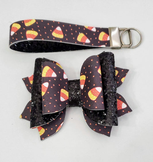 4" Black Glitter Candy Corn Hair Bow