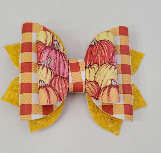 4" Bright Pumpkins and Plaid Hair Bow