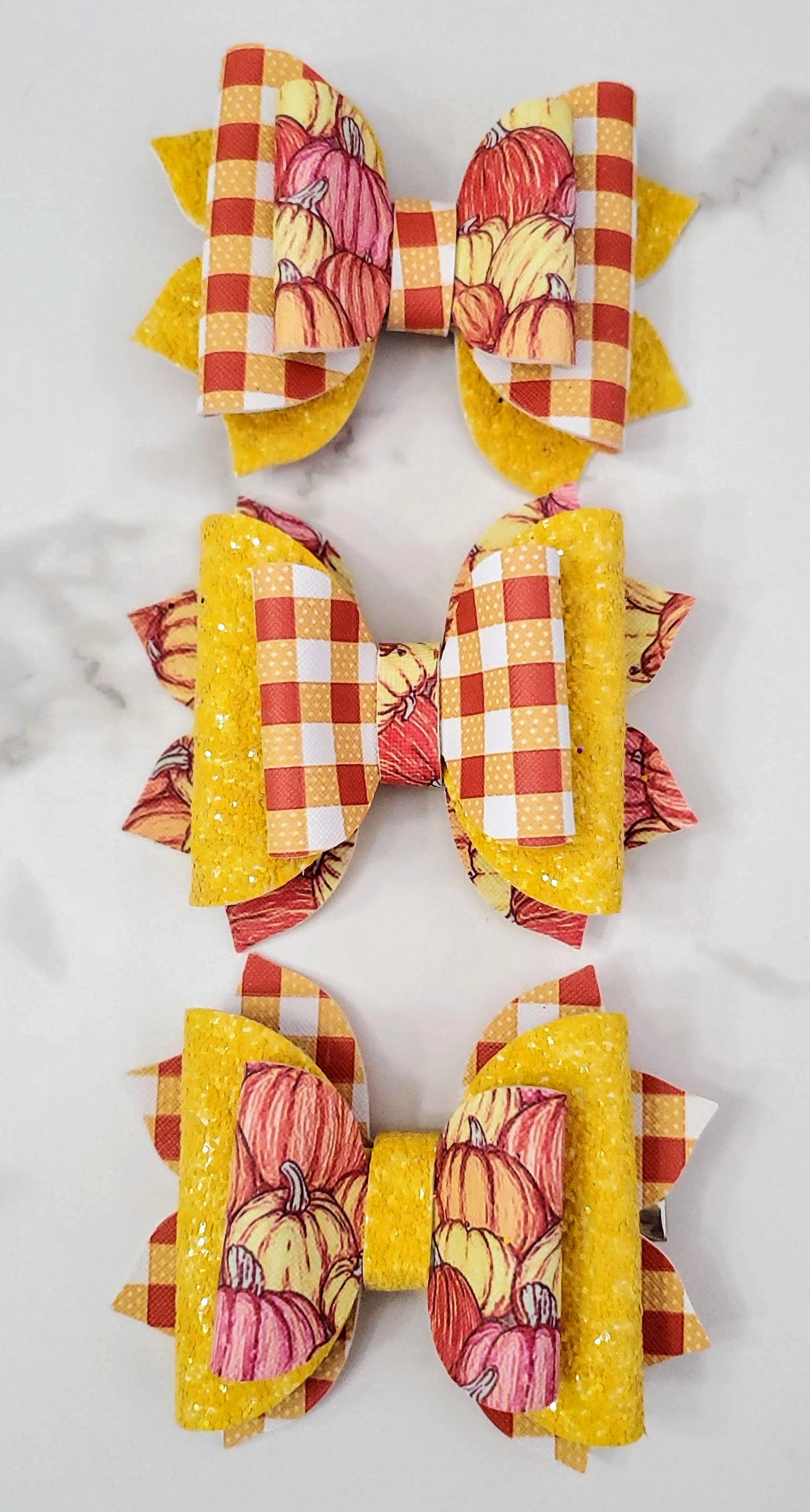4" Bright Pumpkins and Plaid Hair Bow
