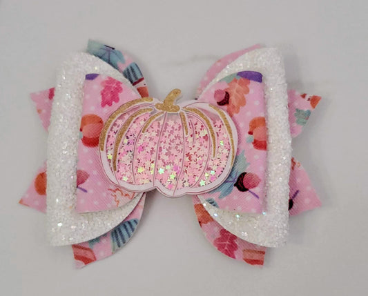 4" Pink Pumpkin Hair Bow with Pumpkin Shaker