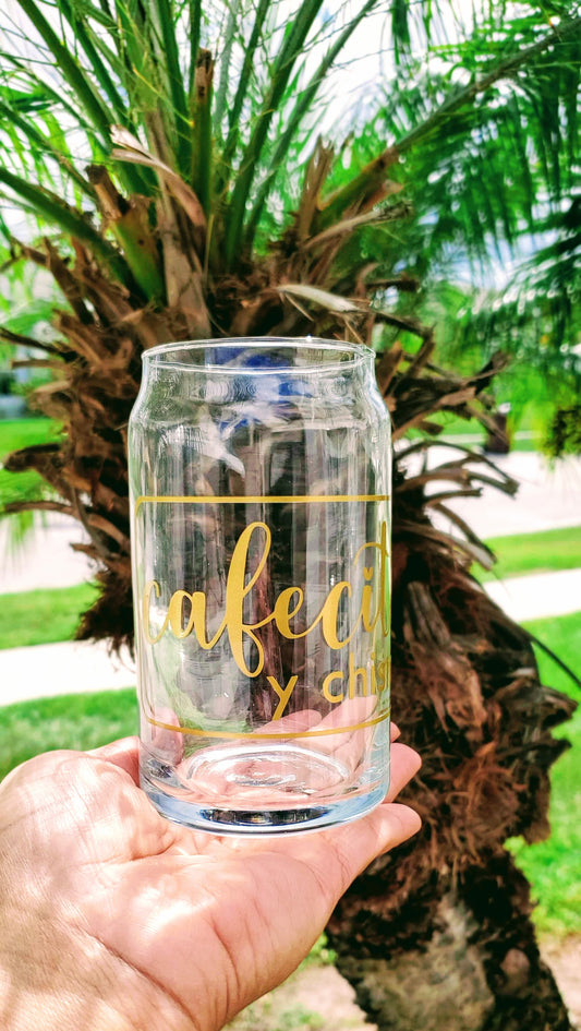 16 Oz Cafecito Y Chisme Can Glass Drinkware