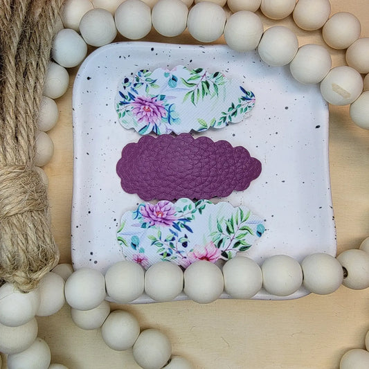 Purple Floral Snap Clip Set