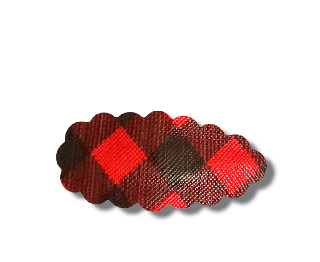 Black & Red Plaid Scalloped 2.5" Snap Clip