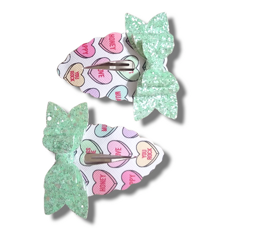 3" Mint/Pink Conversation Hearts Snap Clips Set