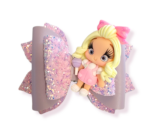Jasmine Lavender Sparkle Bow-Lollipop Clay Doll