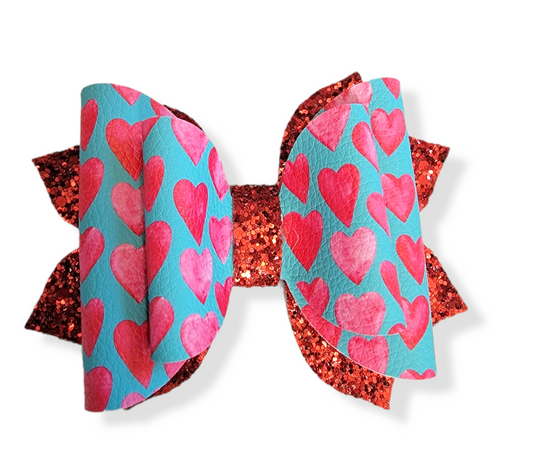 Jasmine Red Glitter Heart Bow