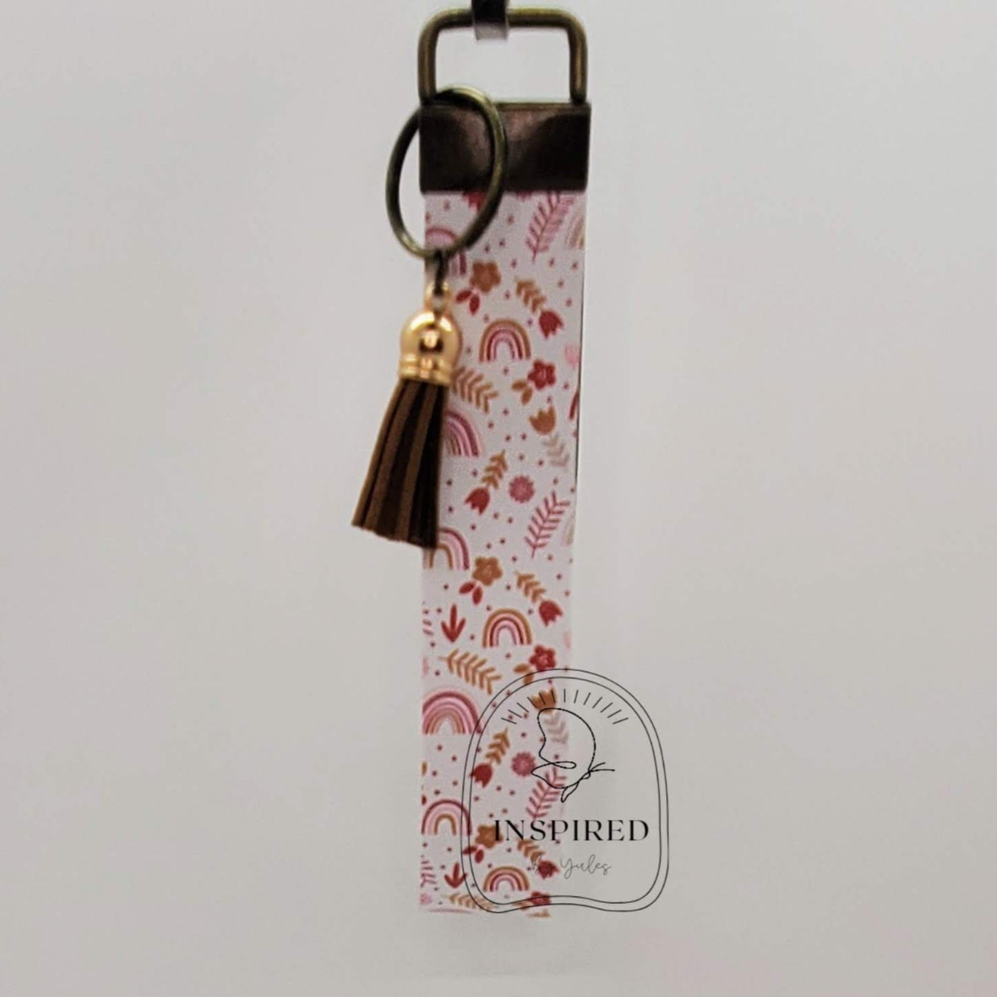 Neutral Color Rainbow Vegan Leather Wristlet Key Fob