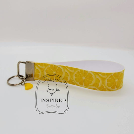 Lemon Slices Vegan Leather Wristlet Key fob