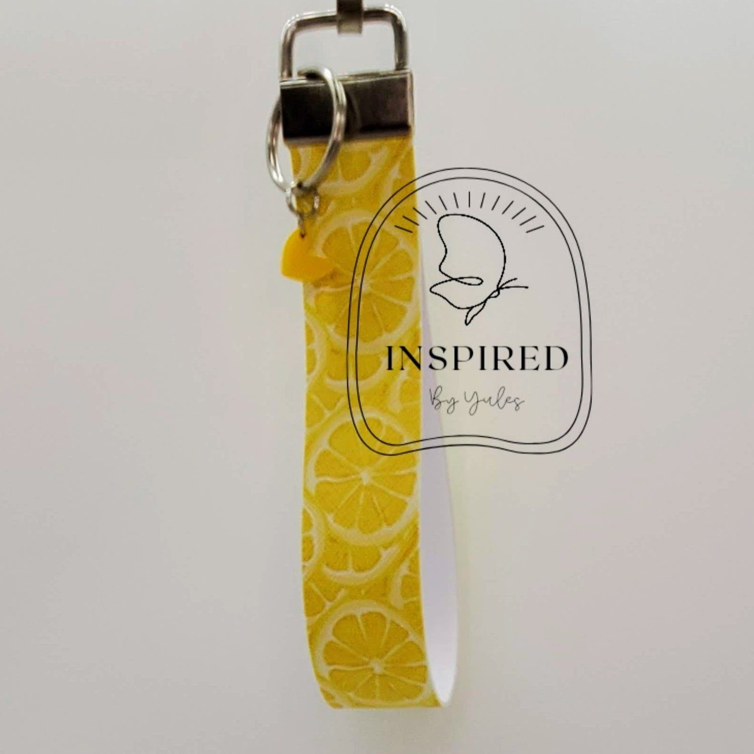 Lemon Slices Vegan Leather Wristlet Key fob