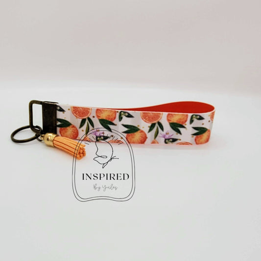 Bright & Juicy oranges Vegan Leather Wristlet Key fob