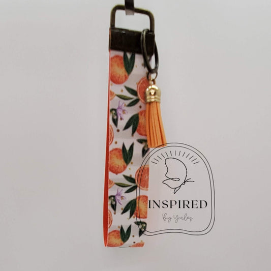 Bright & Juicy oranges Vegan Leather Wristlet Key fob