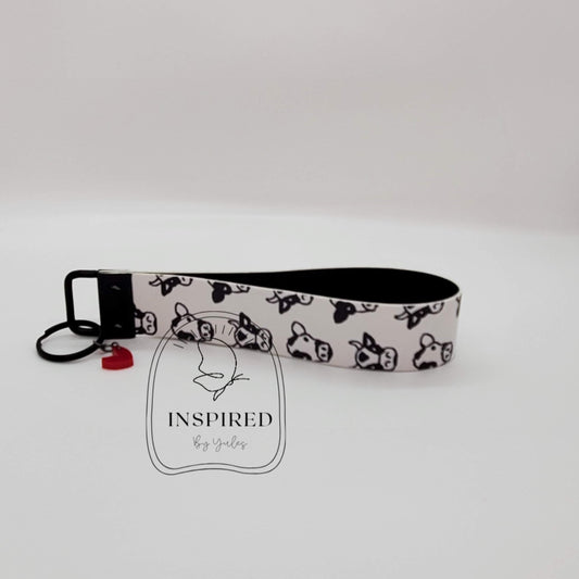Black & White Cow Vegan Leather Wristlet Key Fob