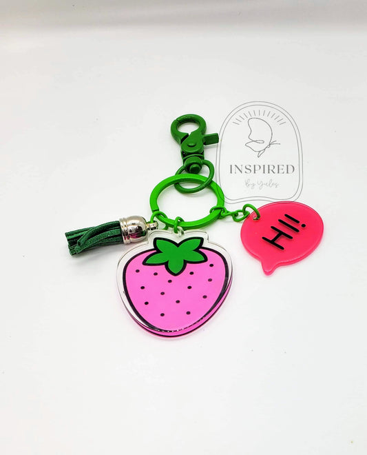 HI PINK STRAWBERRY KEYCHAIN