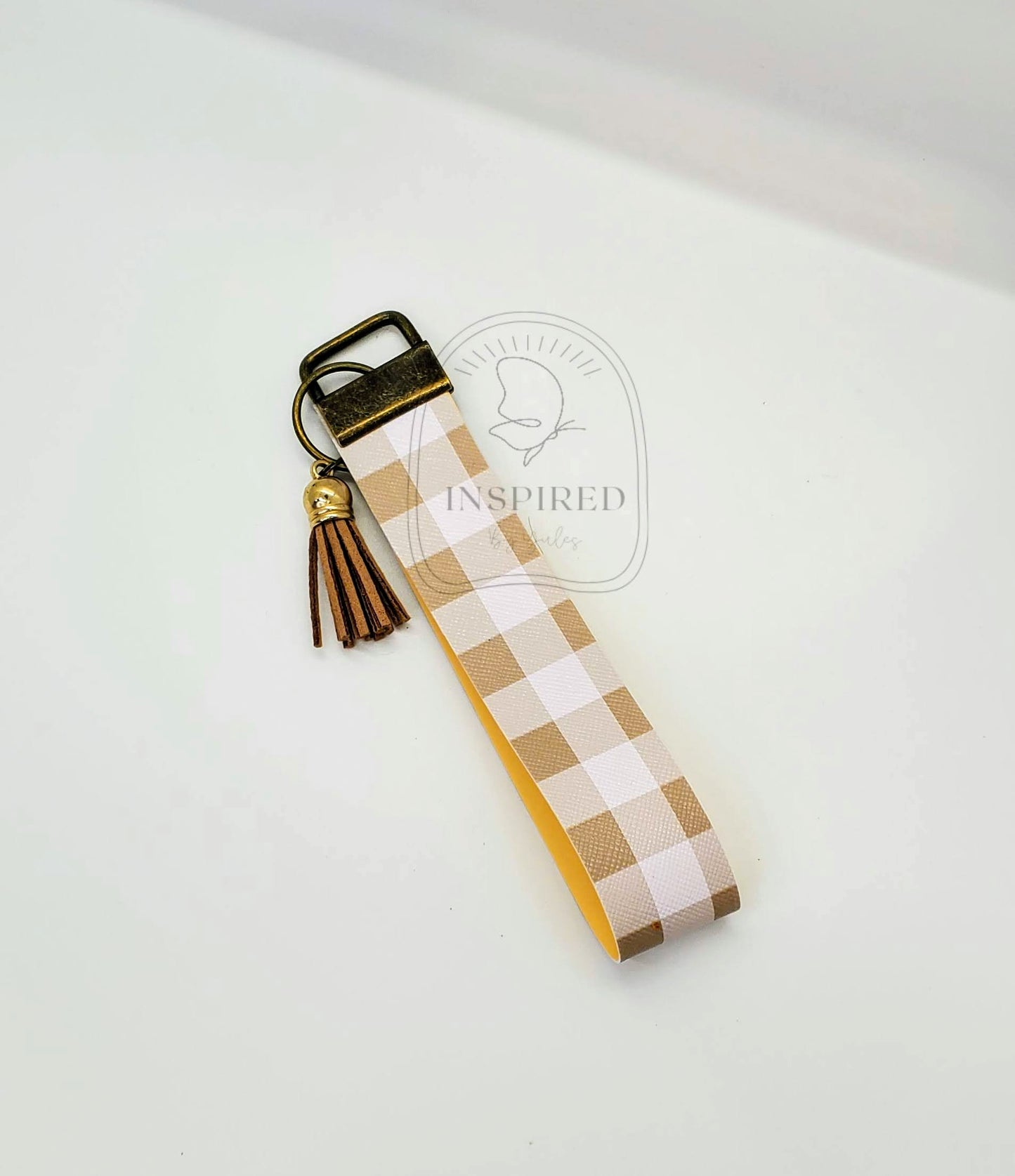 Cream Plaid Wristlet Keychain