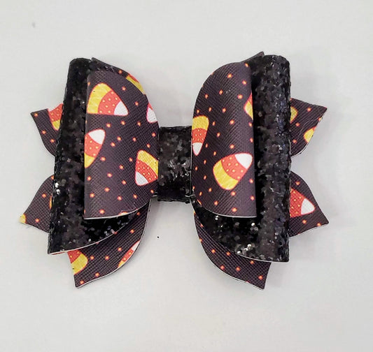 4" Black Glitter Candy Corn Hair Bow