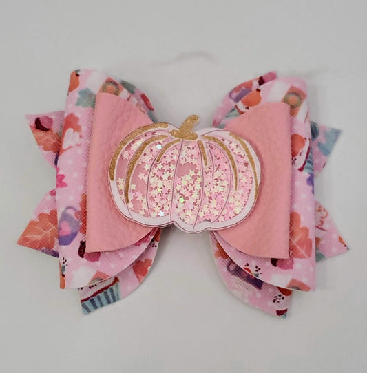 4" Pink Pumpkin Hair Bow with Pumpkin Shaker